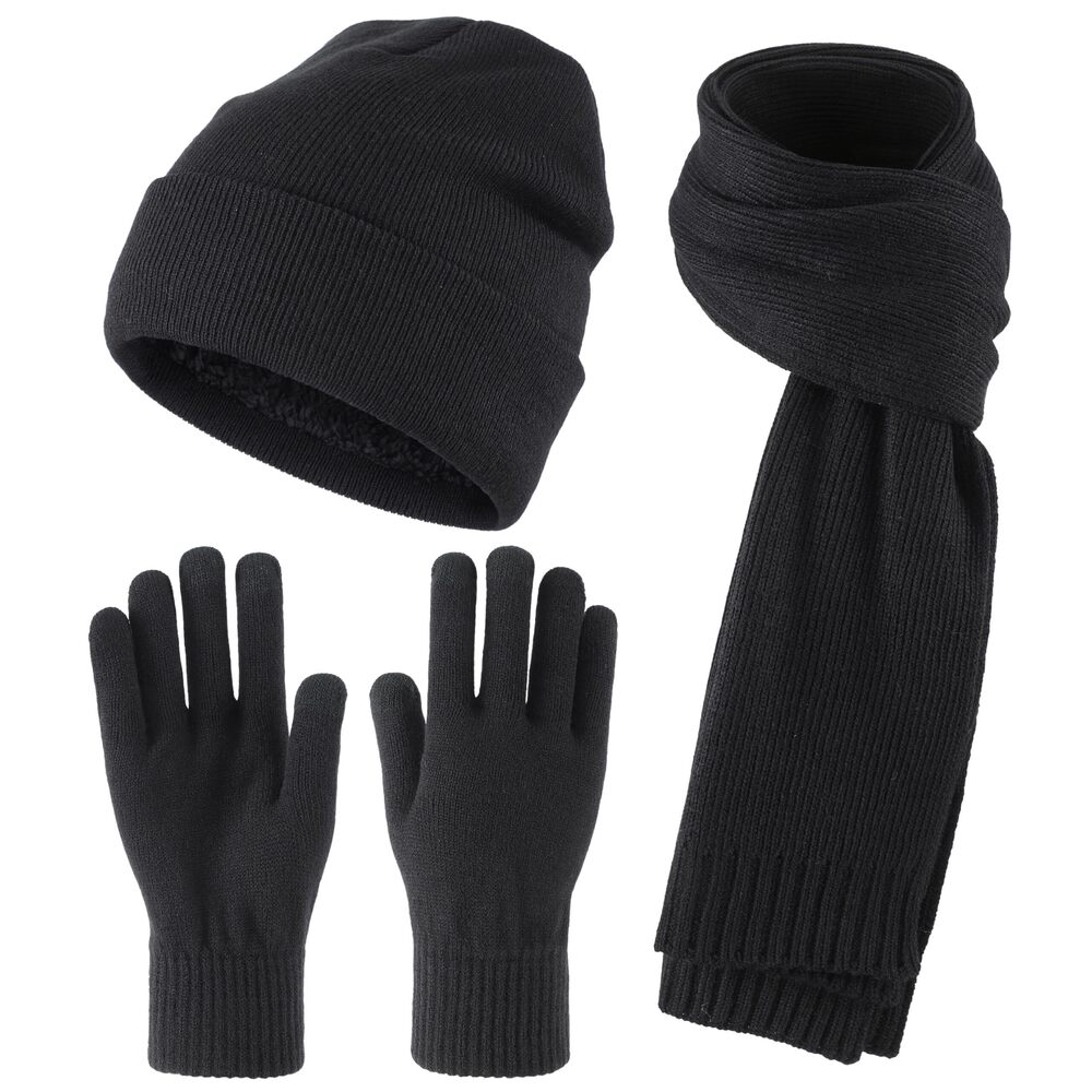 5305 Knit Beanie Hat Scarf Gloves Cold Weather Set Long Neck Scarf